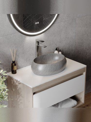 Раковина из сантехнического фарфора Teymi Laina T51303 49х34 накладная цвет серый мрамор - фото 4