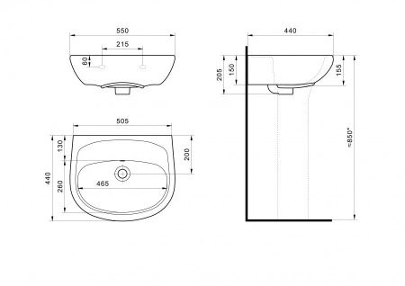 Раковина из сантехнического фарфора Santek Анимо 1WH110499 60х40 подвесная цвет белый