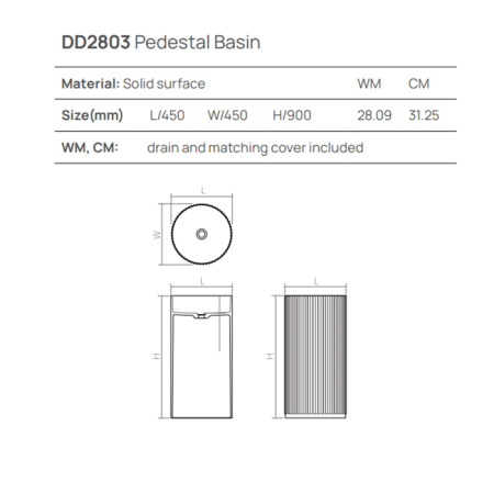Раковина из искусственного камня Dea Design Pedestal Basin DD2803 450 1 50х50 напольная цвет коричневый без отверстий под смеситель