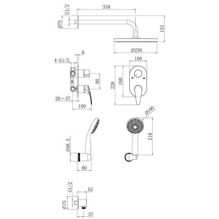Смеситель для душа LeMark Linara LM0429C встраиваемый в стену хром