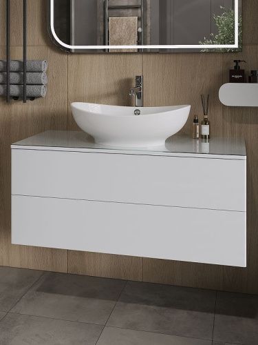 Тумба под раковину Orange Otto Ot-100TuGLASS 100х50 подвесная цвет белый - фото 2