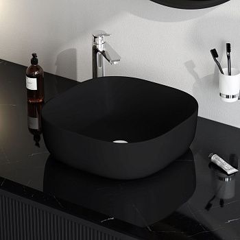 Раковина из сантехнического фарфора Am.Pm Func M8FWCC30430BM 40х40 накладная цвет черный без отверстий под смеситель