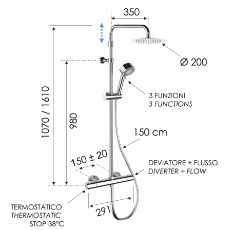 Душевая стойка Remer Elegance EQ32AUFM20 настенная цвет хром с термостатом