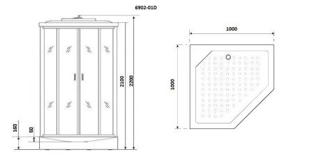 Душевая кабина Niagara Premium 69020134DBLACK 100х100 пятиугольная с крышей ориентация универсальная