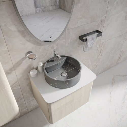 Раковина из сантехнического фарфора Teymi Lina S T50180 40х40 накладная цвет серый 1 отверстие под смеситель - фото 5