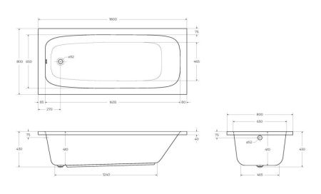 Ванна акриловая Cezares ECO ECO-180-80-41-W37 180х80 пристенная прямоугольная без ножек и каркаса