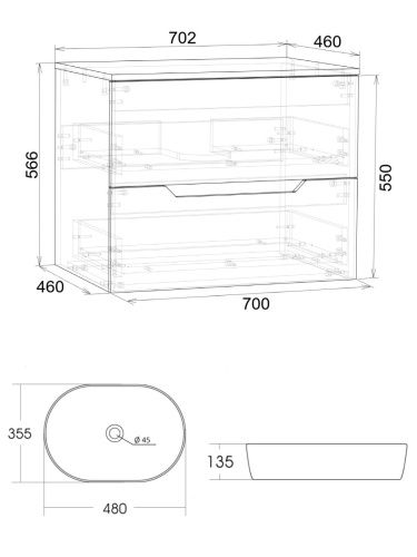 Тумба с раковиной Orange Line Li-70TubMDF+B05-480W 70х46х70 подвесная цвет черный матовый - фото 5