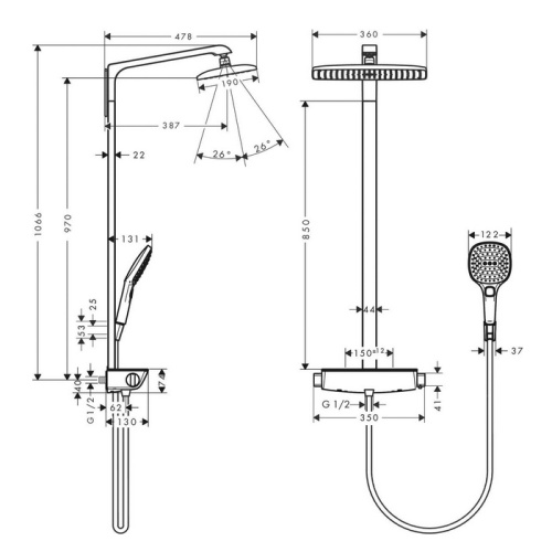 Душевая стойка Hansgrohe Raindance E 27286000 настенная цвет хром с термостатом - фото 2