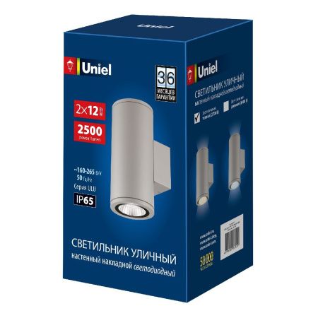 Уличный настенный светильник Uniel ULU-S22D-2x12W/2700K IP65 LIGHT GREY