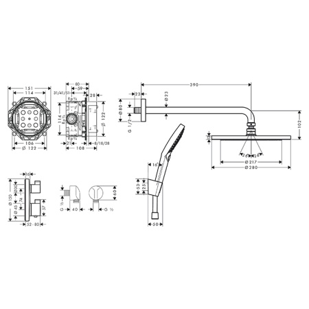 Душевая система Hansgrohe Croma Select 27961670 встраиваемая в стену цвет черный с термостатом