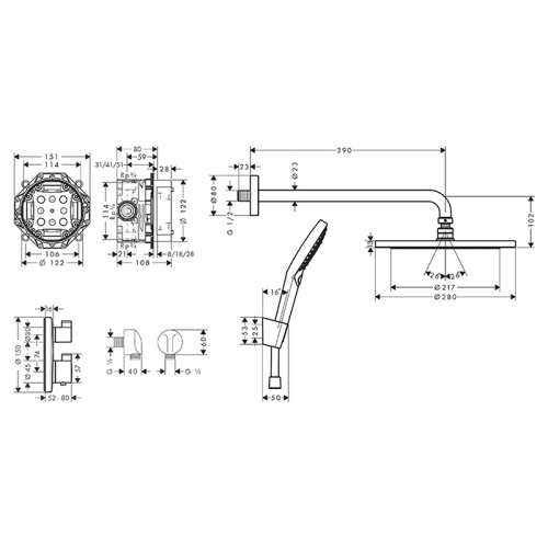 Душевая система Hansgrohe Croma Select 27961670 встраиваемая в стену цвет черный с термостатом - фото 2