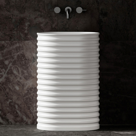 Раковина из искусственного камня Abber STEIN AS2550 58х38 напольная цвет белый матовый без отверстий под смеситель