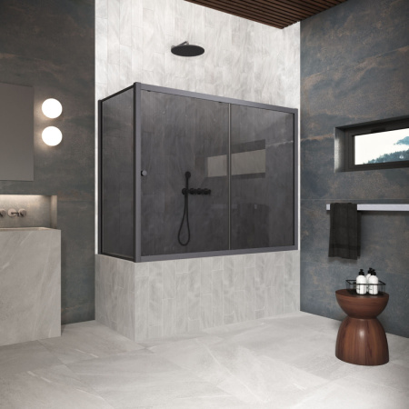 Душевая шторка на ванну Vegas-Glass ZV+ZVF Protec ZV+ZVF Protec 150*70 06 07 150х140 стекло тонированное профиль вороненая сталь