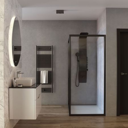 Душевая перегородка Taliente TA-08-1CB 80х195 стекло прозрачное профиль черный