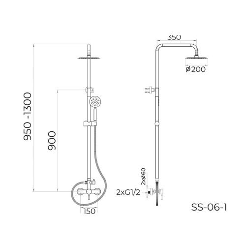 Душевая стойка Knotlor SS-06/1 настенная цвет сатин - фото 3