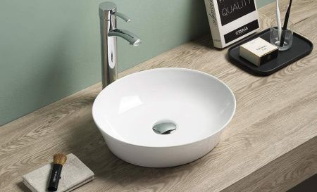 Раковина из сантехнического фаянса Velvex 78564 40х40 накладная цвет белый без отверстий под смеситель