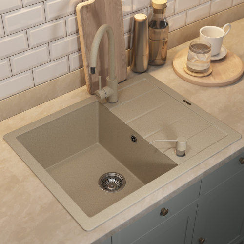 Кухонная мойка Uperwood Quartz Premium UPD-03 3910202109 65x51 цвет бежевый матовый - фото 3
