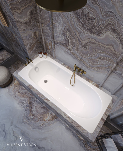 Ванна чугунная Vinsent Veron Soissons VCN1707042H/VH0012BR-AS 170х70 пристенная прямоугольная с ножками с ручками - фото 2