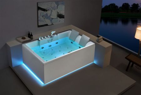 Ванна акриловая гидромассажная SSWW AU818R 180х120 пристенная прямоугольная с каркасом с ручками