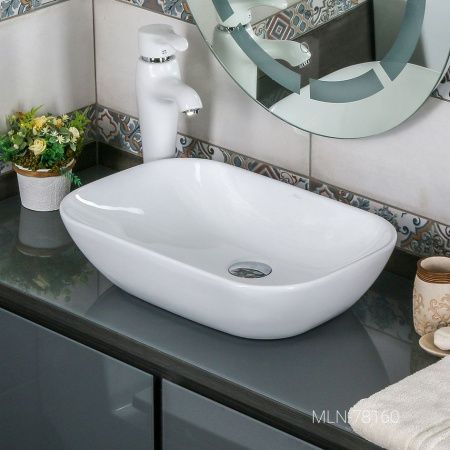 Раковина из сантехнического фарфора Melana 78160-805 50х30 накладная цвет белый без отверстий под смеситель