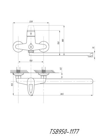 Cмеситель для ванны и душа TSARSBERG TSB-950-1177 настенный хром