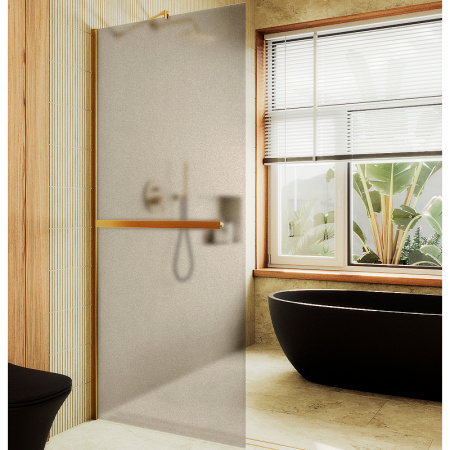 Душевая перегородка Maybah Glass MGD-728-3ш 79х195 стекло тонированное профиль золото глянцевое