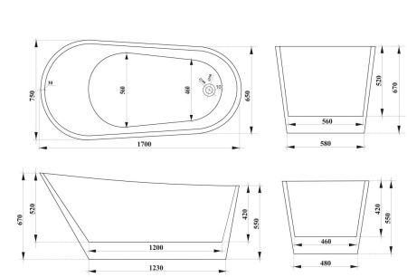Ванна акриловая Cerutti SPA CT10864 170х75 отдельностоящая овальная с ножками