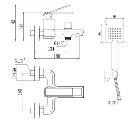Смеситель для ванны и душа Savol S-600103T настенный хром