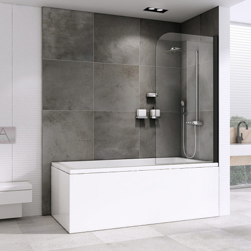 Душевая шторка на ванну Abber Ewiges Wasser AG52100B 100х140 стекло прозрачное профиль черный - фото 2