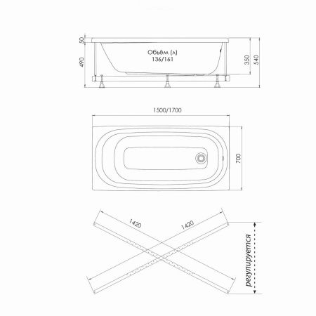 Ванна акриловая Niagara Brava NG-B15070 150х70 пристенная прямоугольная без ножек и каркаса