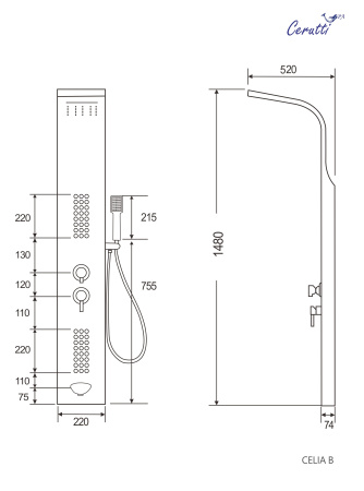 Душевая панель Cerutti SPA CT10403 прямоугольная настенная