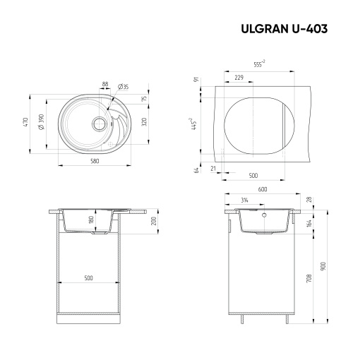 Кухонная мойка Ulgran Classic U-403-345 58х47 цвет шоколад - фото 2