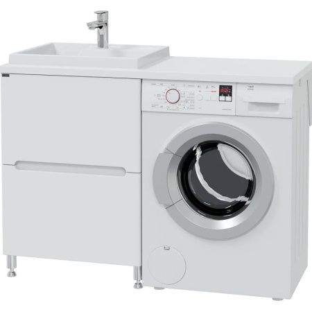 Раковина из искусственного камня СанТа Юпитер 900135 130х50 над стиральной машиной цвет белый 1 отверстие под смеситель