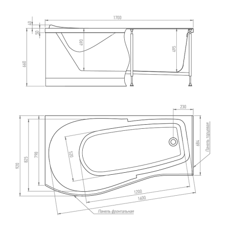 Ванна акриловая Timo VINO VINO1792L 170х90 пристенная асимметричная без каркаса