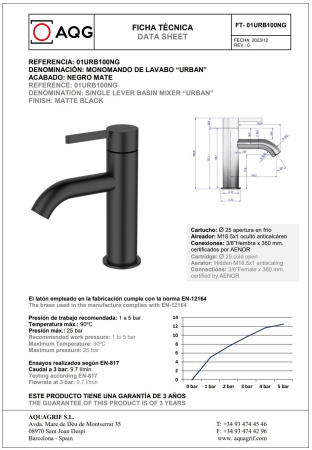 Смеситель AQG Urban 01URB100NG на раковину черный матовый