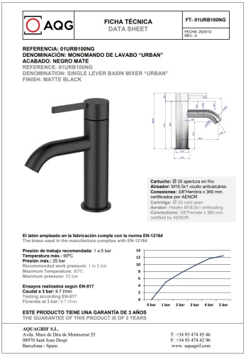 Смеситель AQG Urban 01URB100NG на раковину черный матовый - фото 2
