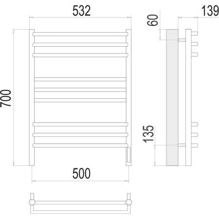 Полотенцесушитель электрический Terminus 4670078531506 55х70 хром