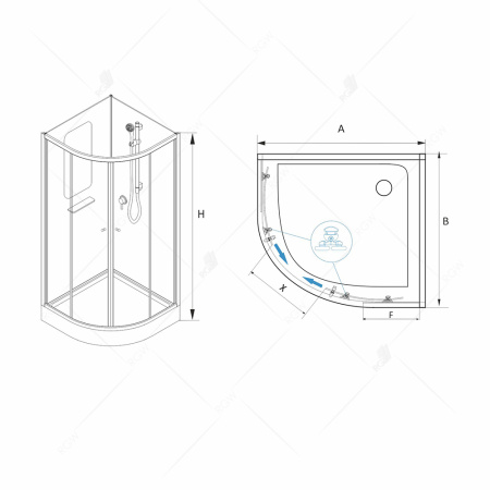 Душевая кабина RGW Andaman 381320899-12 90x90 четверть круга без крыши ориентация универсальная