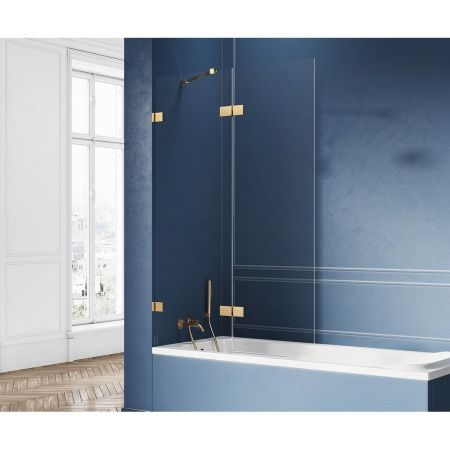 Душевая шторка на ванну New Trendy AVEXA GOLD BRUSHED EXK-2018 140х150 стекло прозрачное профиль золото ориентация левая