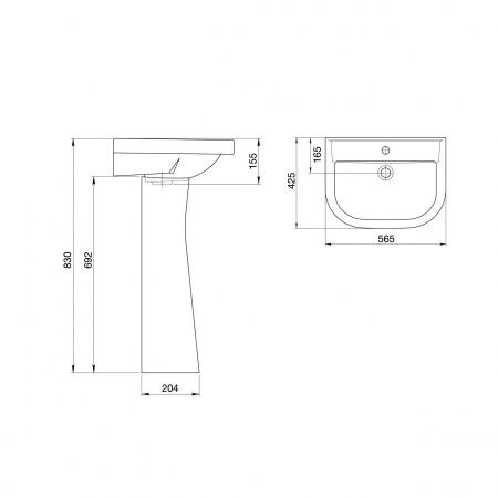 Раковина из сантехнического фарфора Santeri Pro 131155S0010B0 60х40 подвесная цвет белый 1 отверстие под смеситель