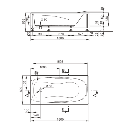 Ванна акриловая Veedi Una 13118080 180х80 пристенная прямоугольная без каркаса