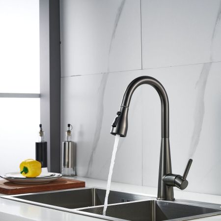 Смеситель для кухни Shevanik S363T на мойку оружейная сталь