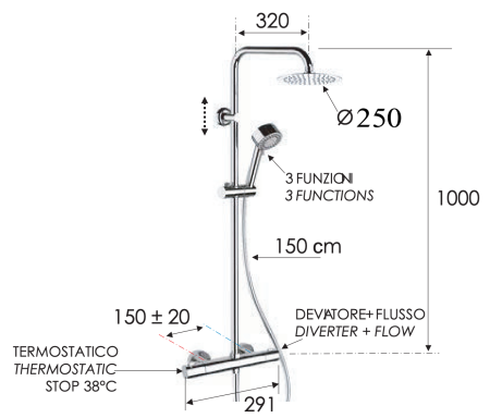 Душевая стойка Remer Elegance EQ32XUFM25 настенная с термостатом
