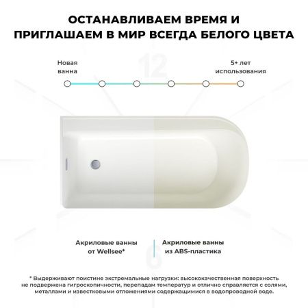 Ванна акриловая Wellsee Camellia 236101000 170х80 отдельностоящая асимметричная с ножками