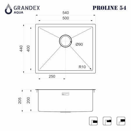 Кухонная мойка Grandex Aqua 5041743 55х45 цвет серый поверхность матовая