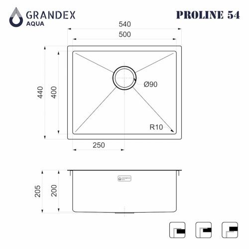 Кухонная мойка Grandex Aqua 5041743 54х44 цвет графит поверхность матовая - фото 3