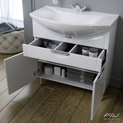 Тумба с раковиной Alavann Monaco 80 ALV0984000 напольная белая - фото 2