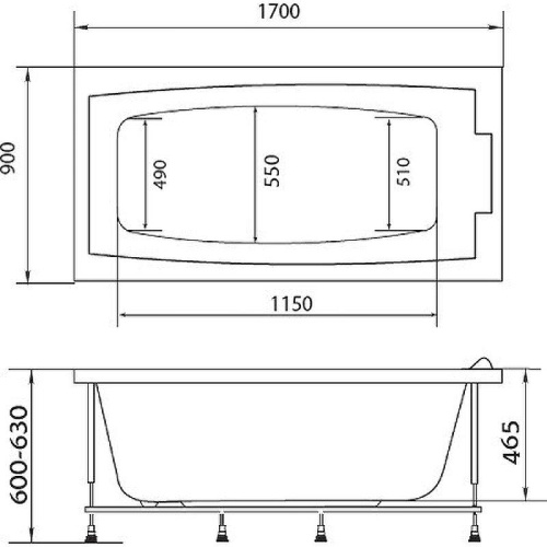Ванна акриловая 1MarKa AELITA 01аэ1790 170х90 пристенная прямоугольная без каркаса - фото 5 Ванна акриловая 1MarKa AELITA 01аэ1790 170х90 пристенная прямоугольная без каркаса - фото 5