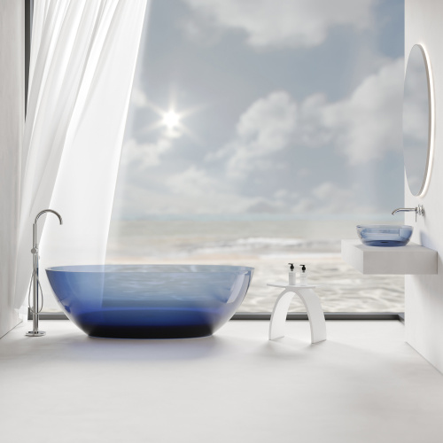 Раковина из полиэфирной смолы ABBER Kristall AT2801Saphir 60х40 накладная цвет синий без отверстий под смеситель - фото 4