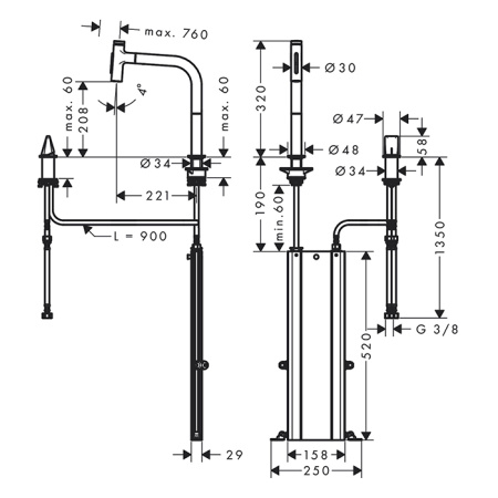 Смеситель для кухни Hansgrohe Metris Select 73818340 на мойку серый